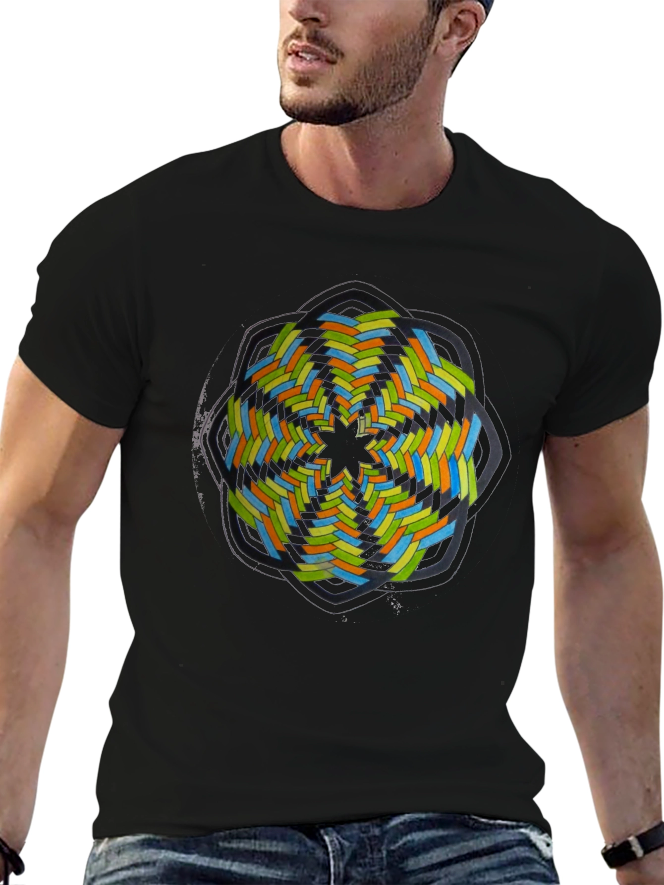 Black Abstract Geometric Graphic Tee - Black view 6