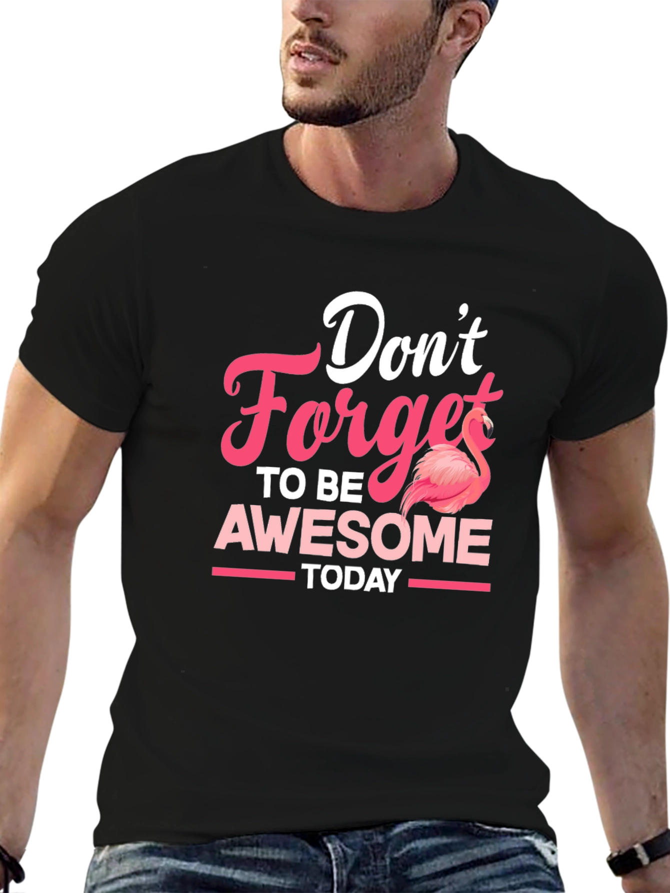 Black Don't Forget To Be Awesome Flamingo T-Shirt view 6