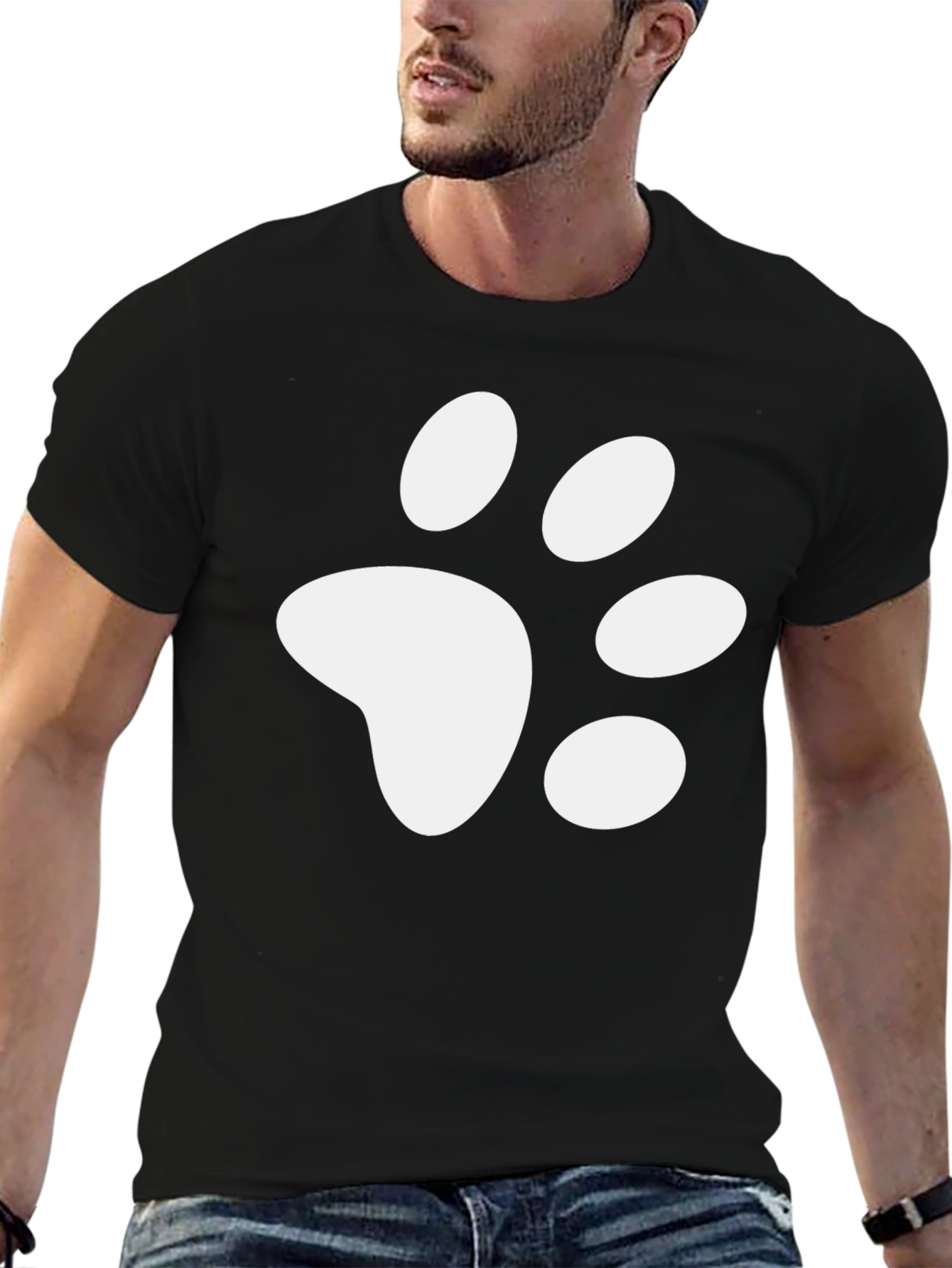 Black Paw Print Graphic Tee - Casual Black T-Shirt view 6