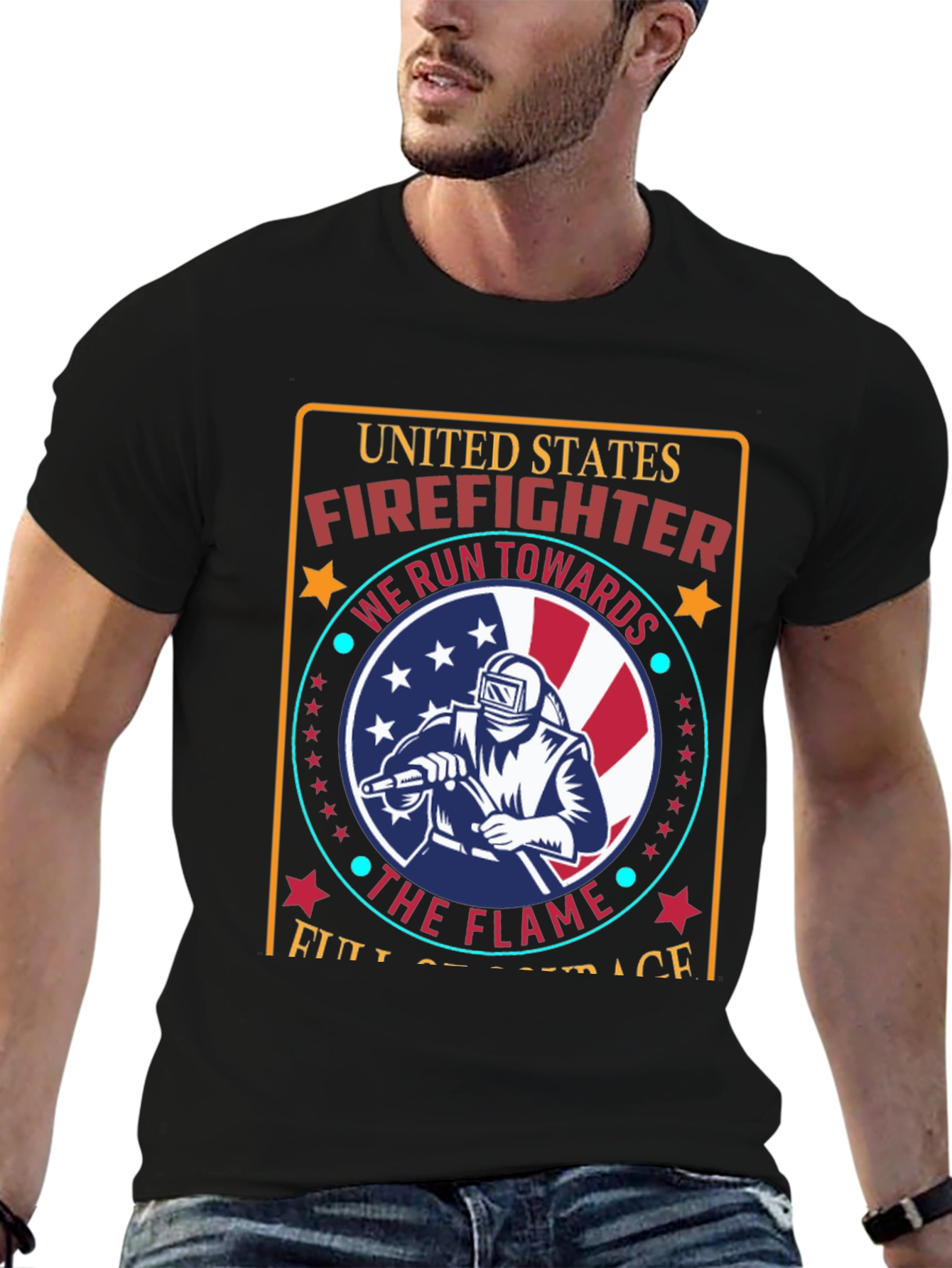 Black United States Firefighter Graphic Tee view 6