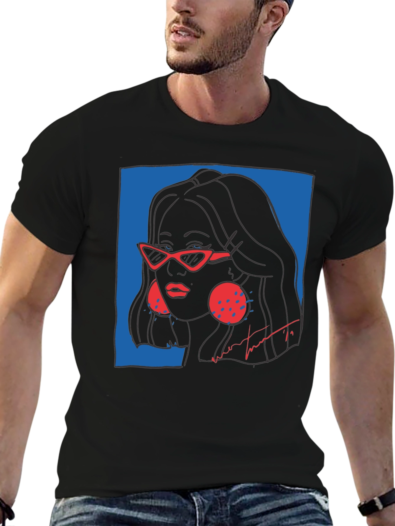 Black Stylish Graphic Print Tee - Modern Woman Portrait view 6