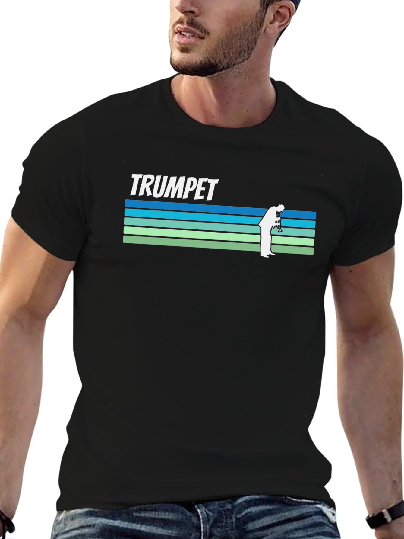 Black Retro Trumpet Player T-Shirt view 6