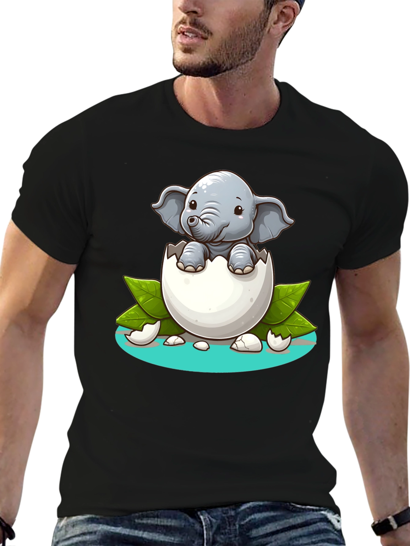 Black Cute Elephant Hatching T-Shirt - Unisex Graphic Tee view 6