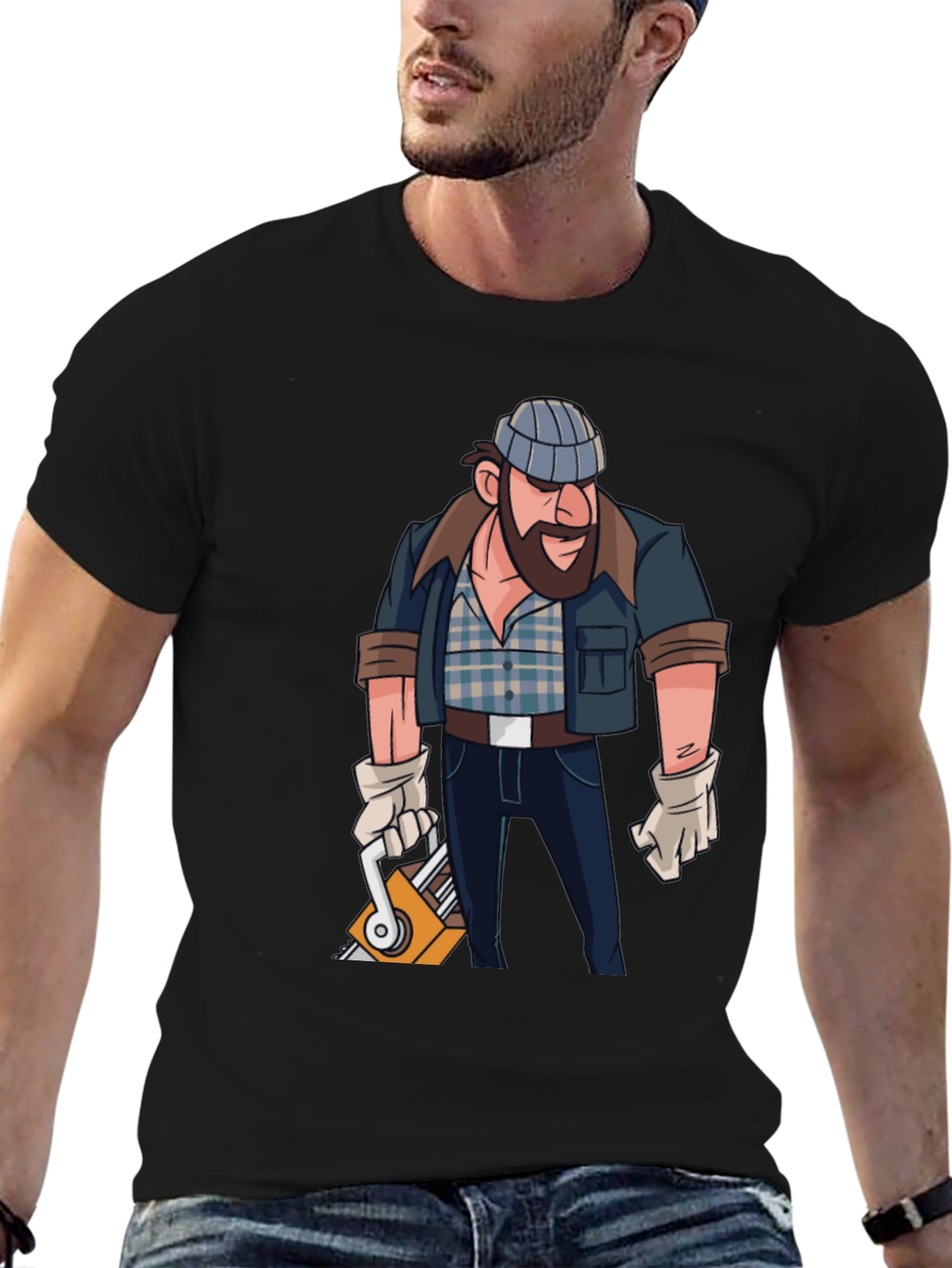 Black Lumberjack Cartoon Graphic T-Shirt view 6