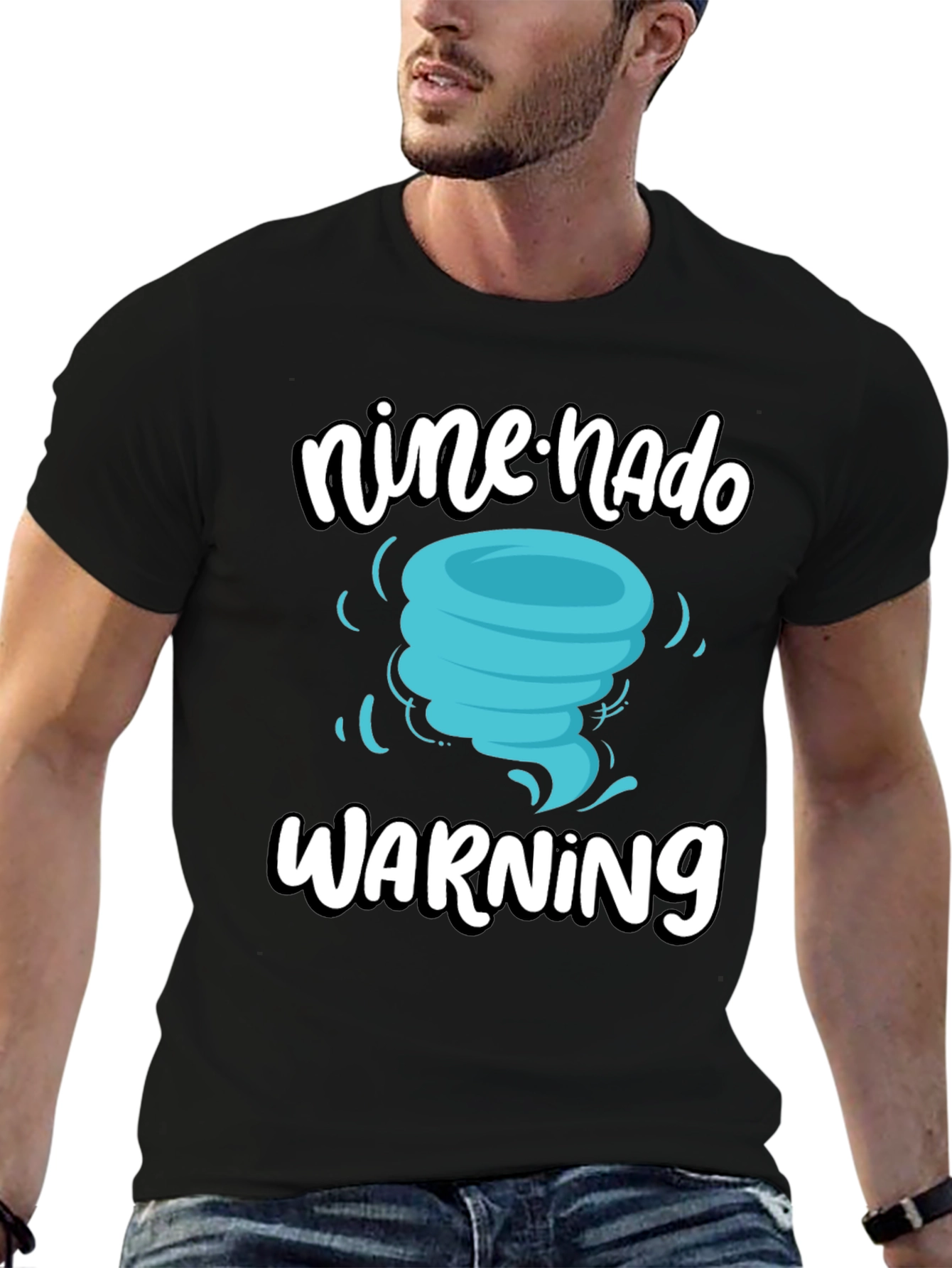 Black Nine-nado Warning T-Shirt: Fun Birthday Tornado Tee view 6