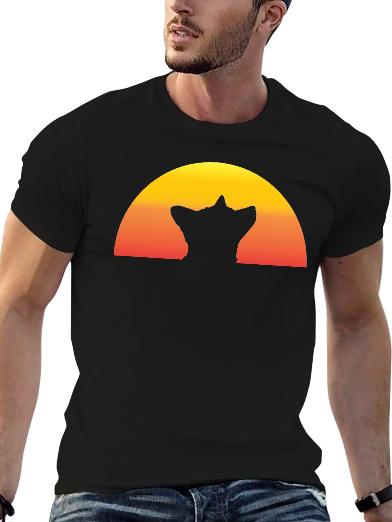 Black Sunset Silhouette Cat T-Shirt - Black view 6