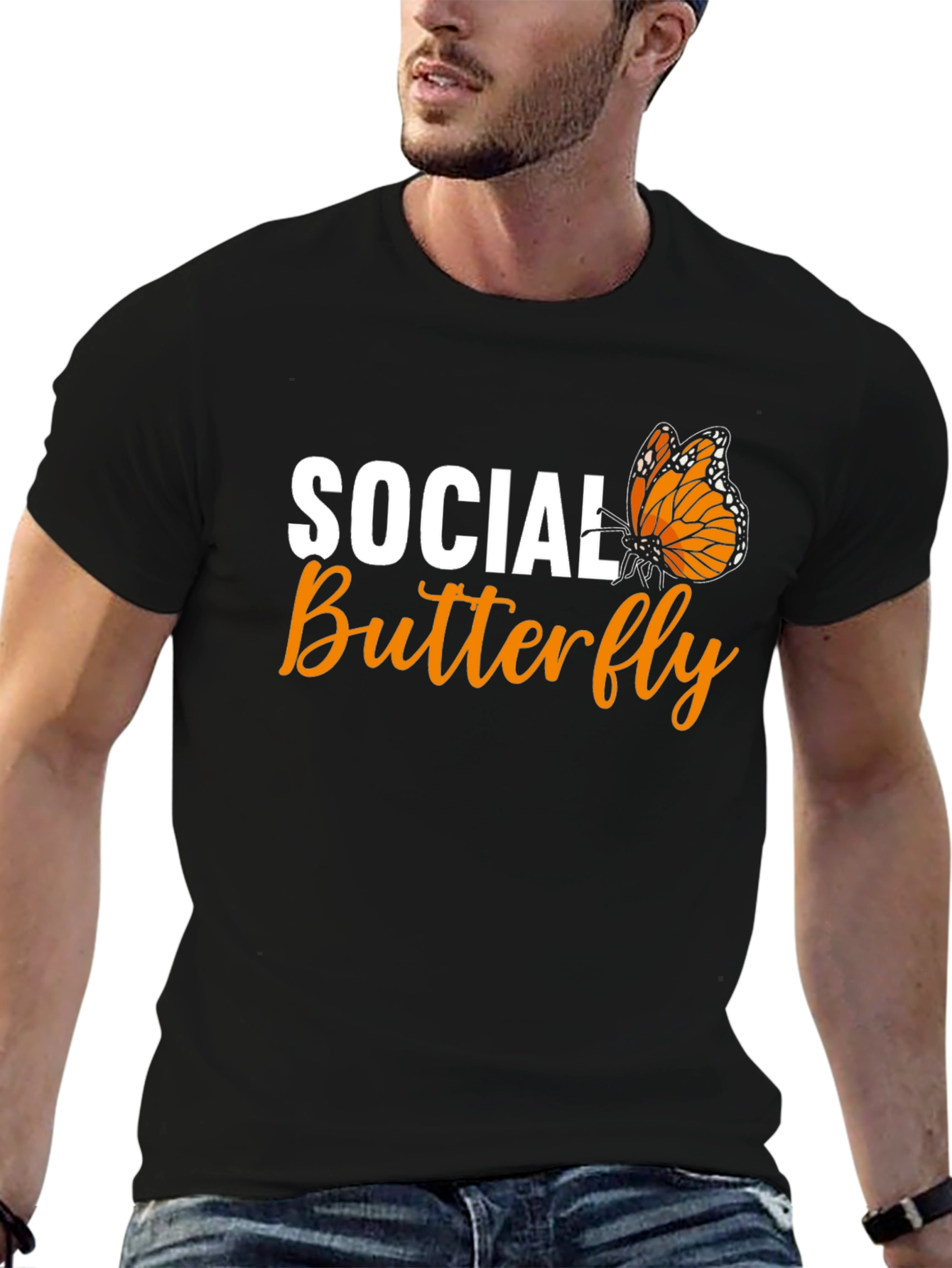 Black Social Butterfly Graphic Tee - Black Unisex T-Shirt view 6
