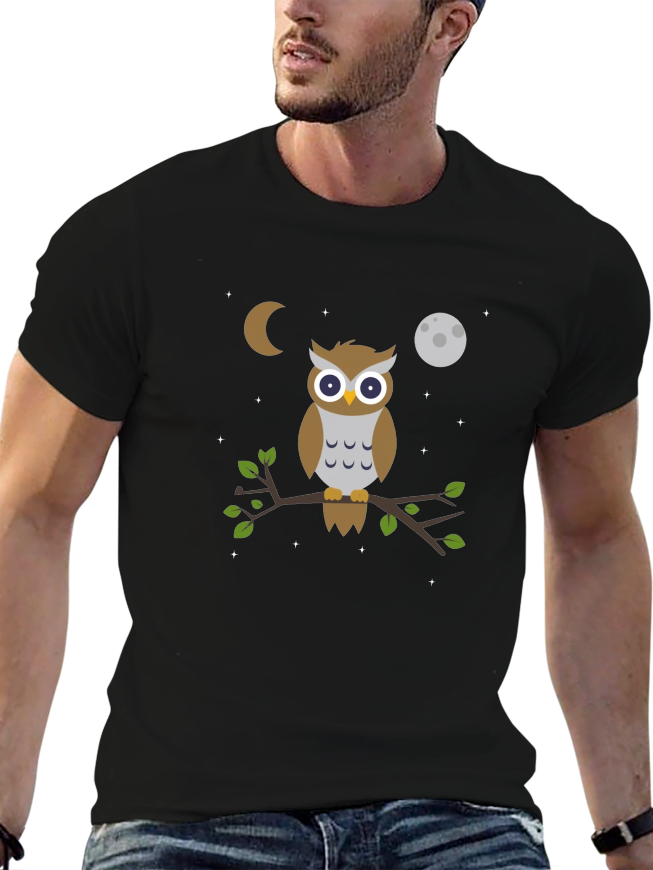 Black Owl Moon T-Shirt - Black Cotton Tee view 6