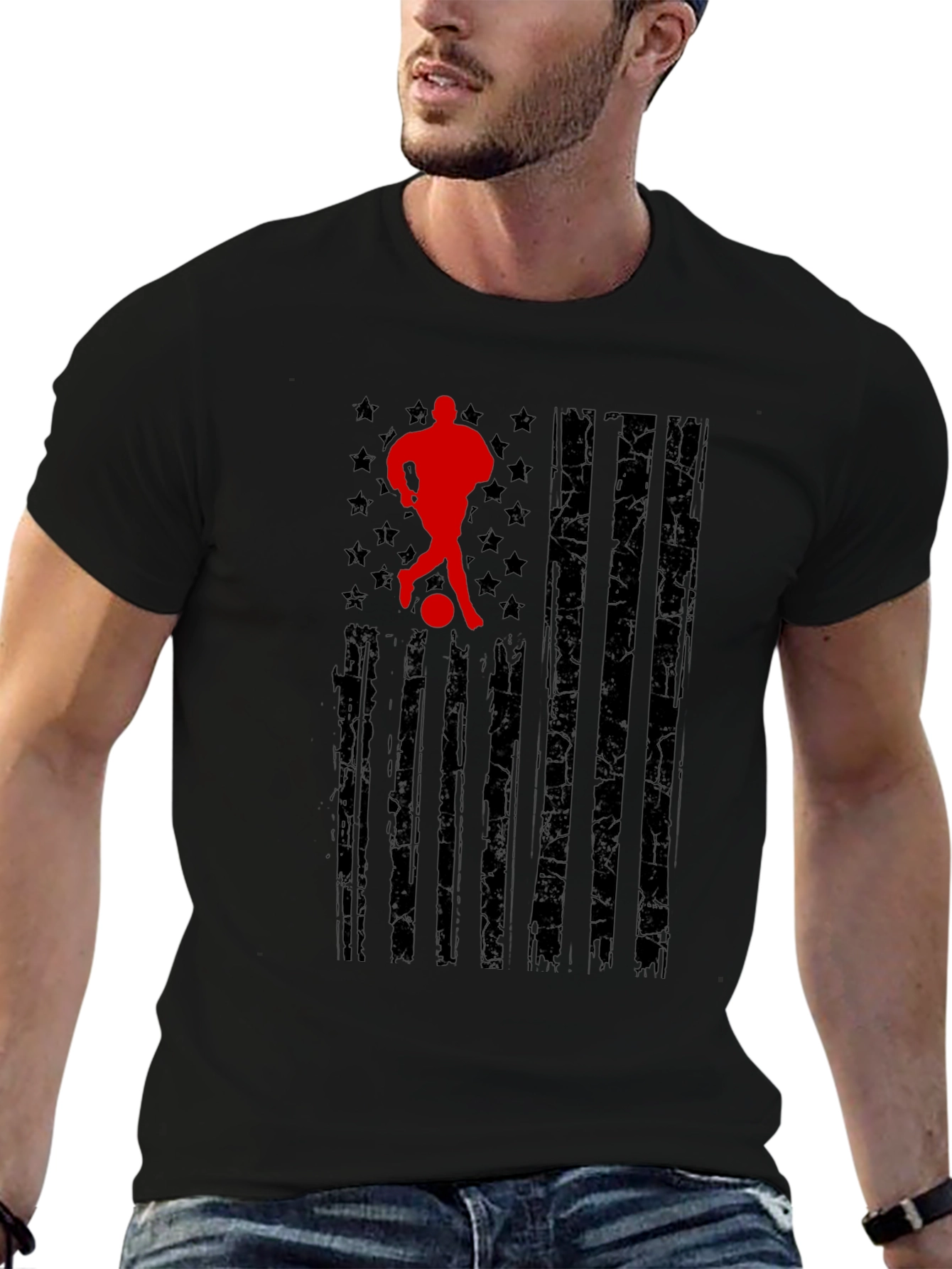 Black Soccer American Flag T-Shirt view 6