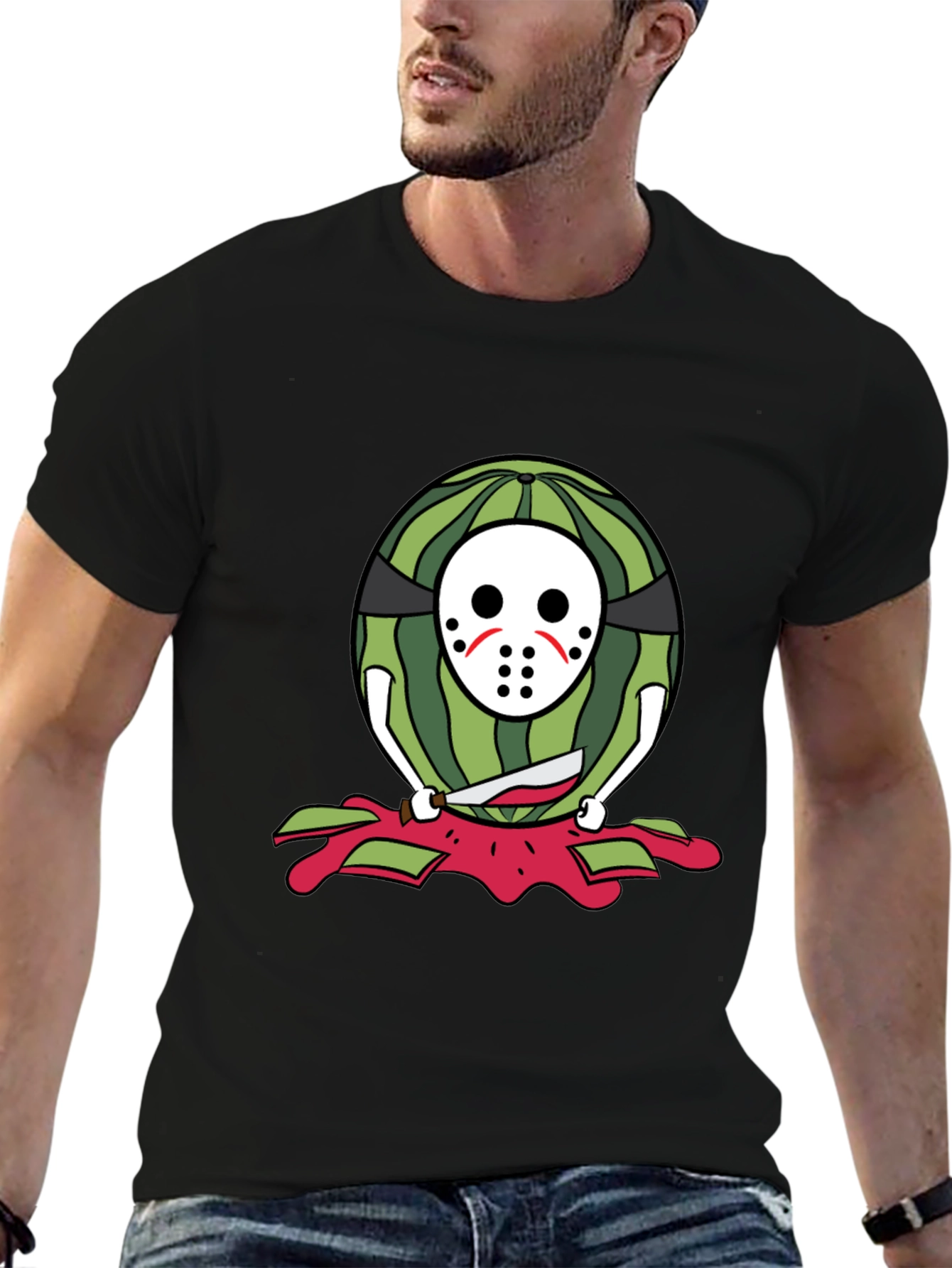 Black Watermelon Horror T-Shirt view 6