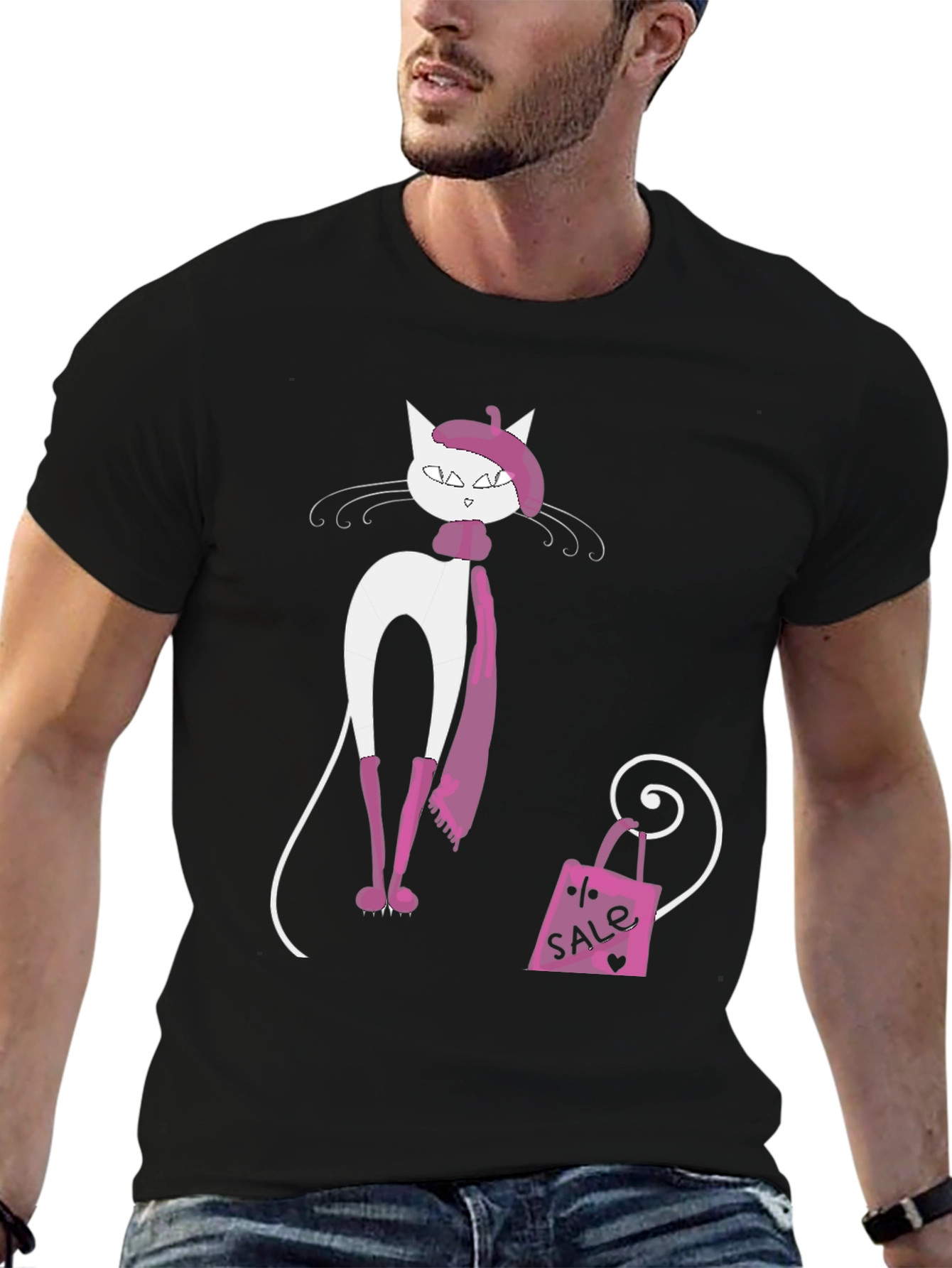 Black Stylish Cat T-Shirt view 6