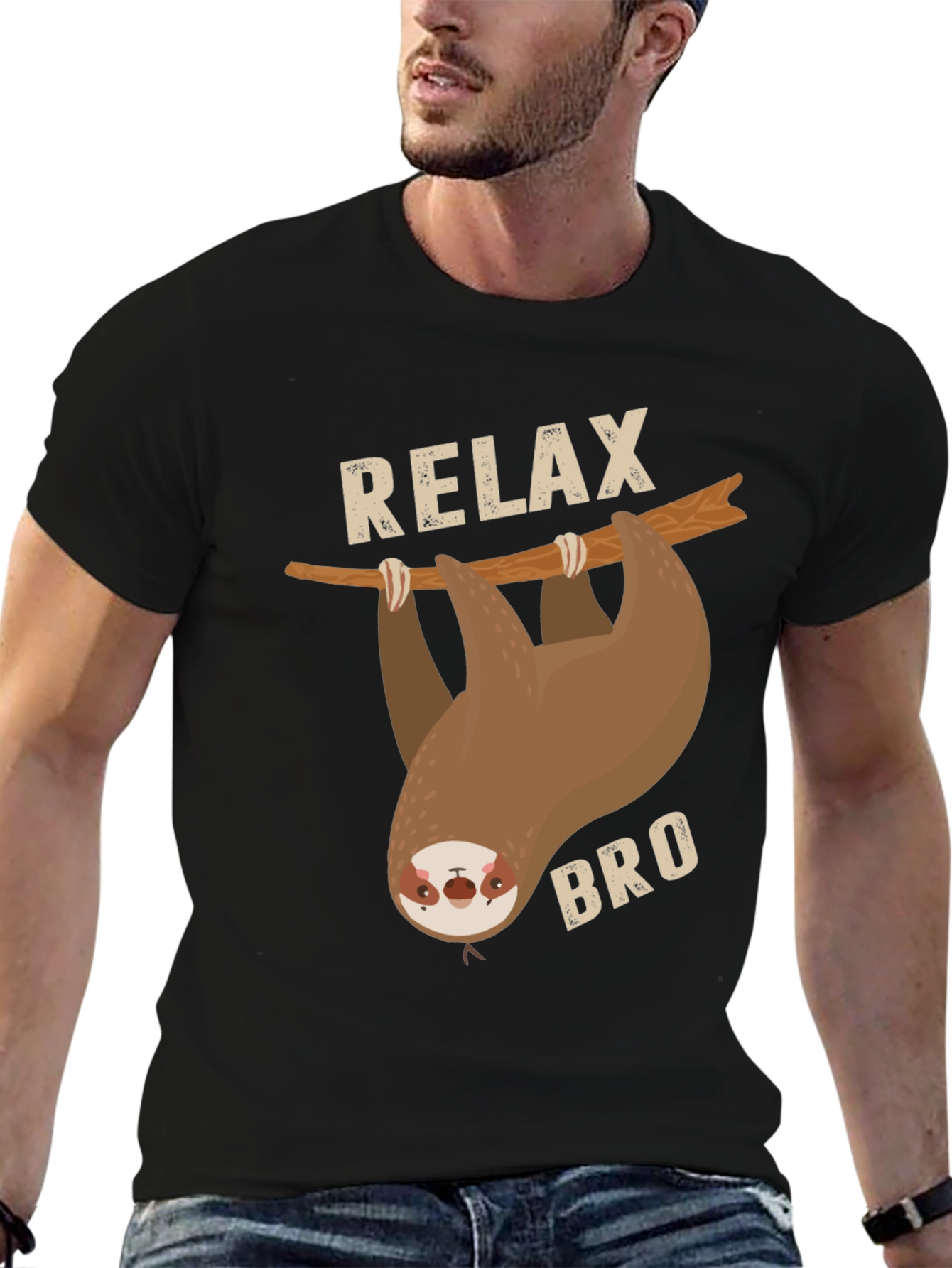 Black Relax Bro Sloth Graphic T-Shirt view 6