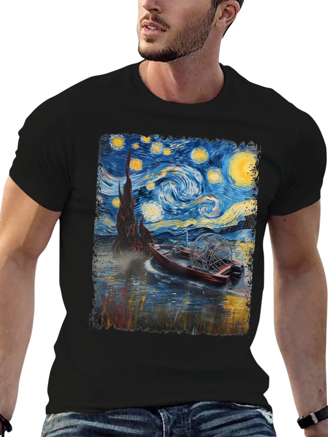 Black Starry Night Airboat T-Shirt view 6