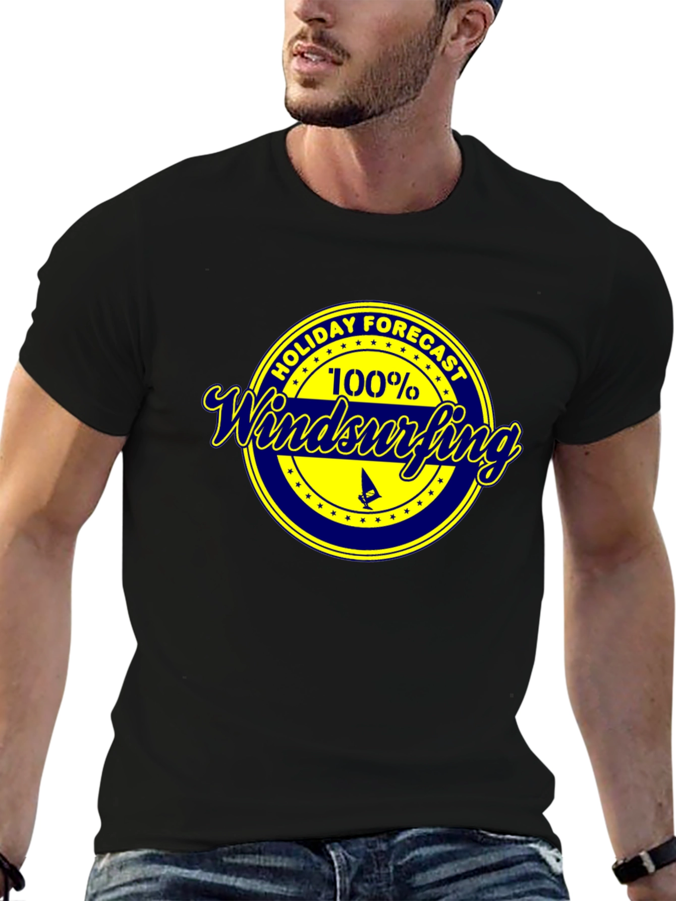 Black Holiday Windsurfing Forecast Tee view 6