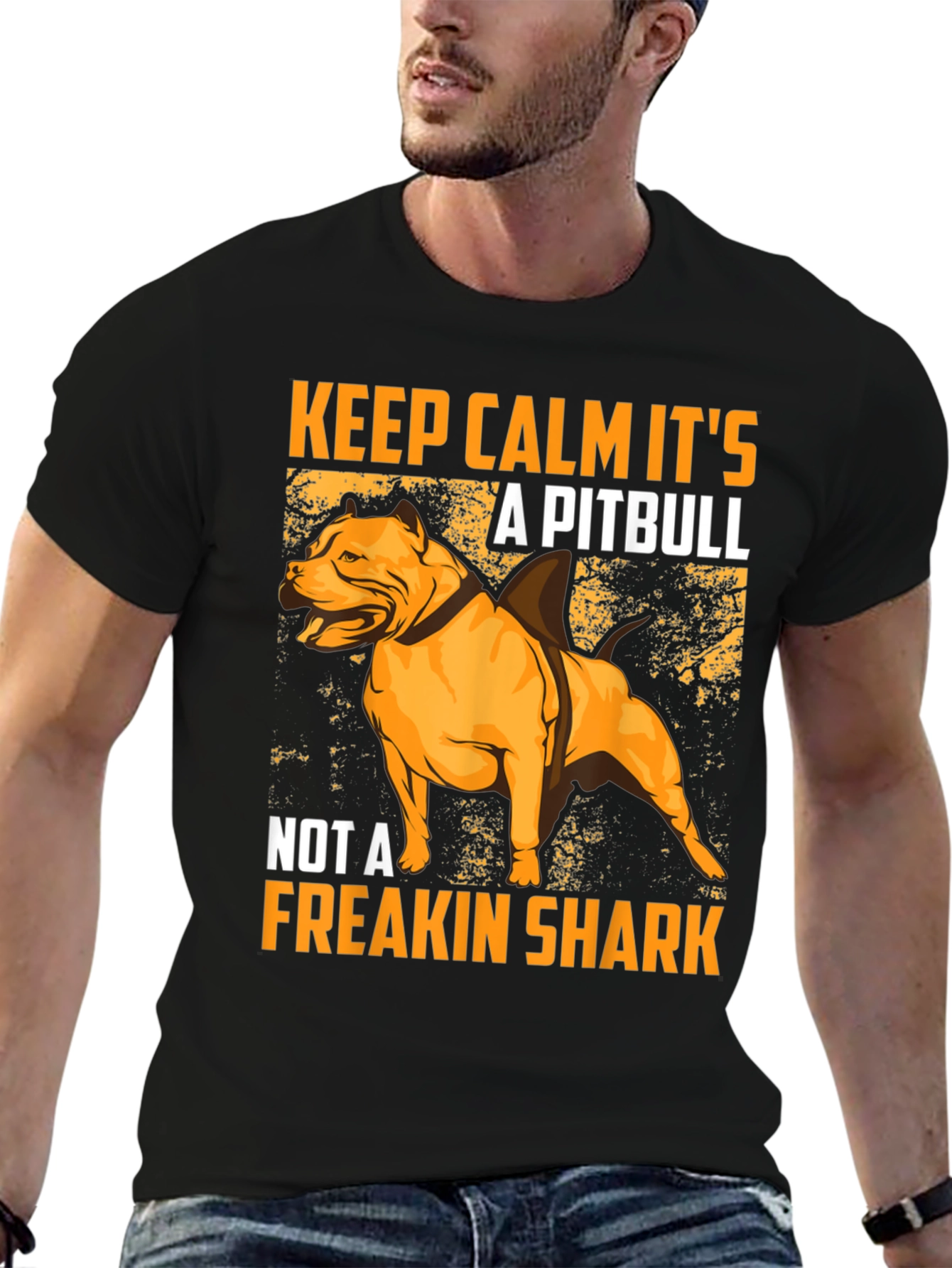 Black Pitbull Shark Humor Graphic T-Shirt view 6