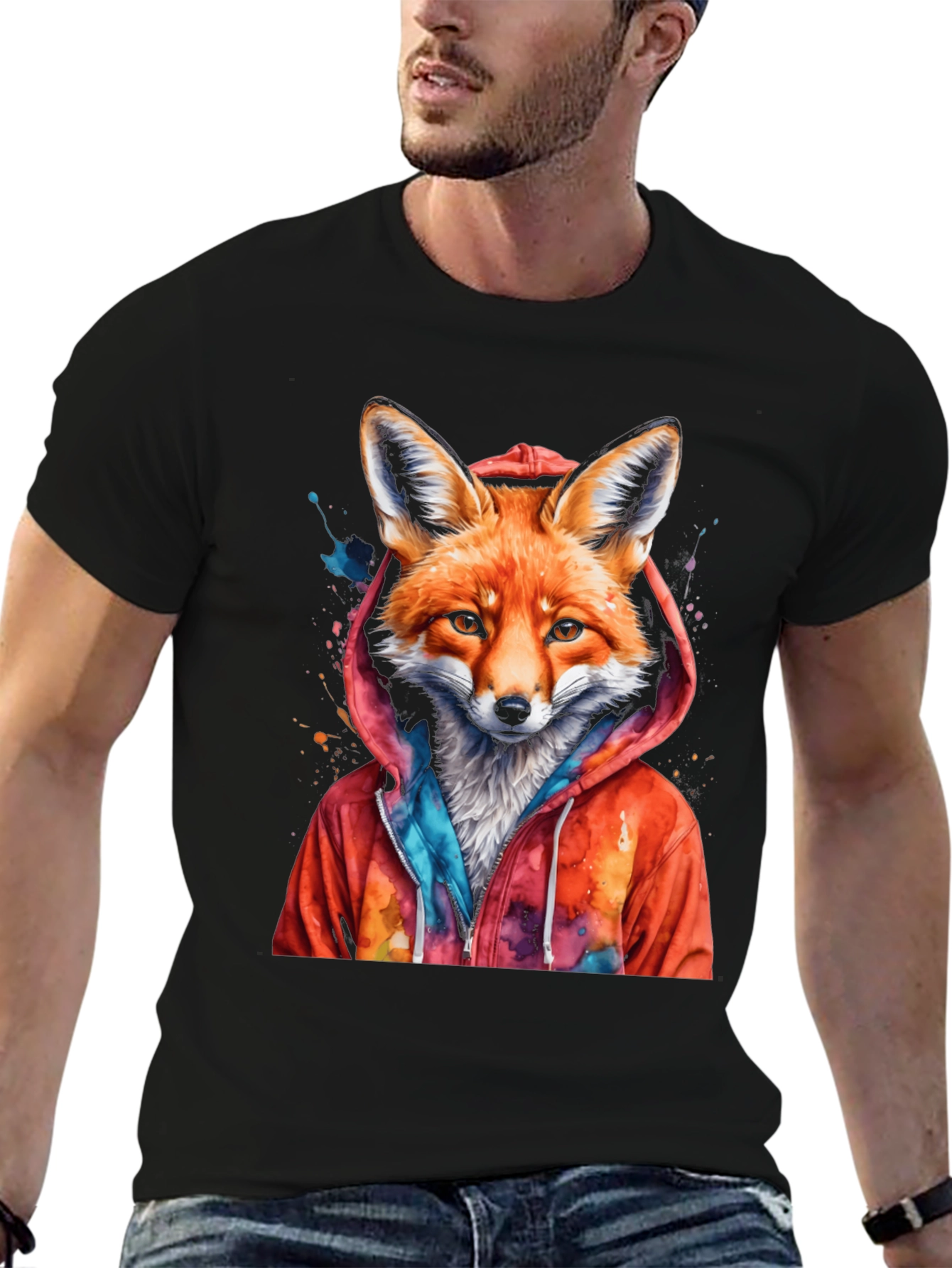Black Fox in Hoodie Graphic Tee - Stylish & Unique! view 6