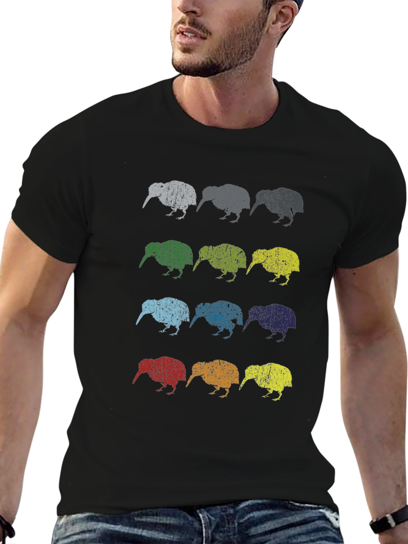 Black Retro Kiwi Bird Graphic T-Shirt view 6