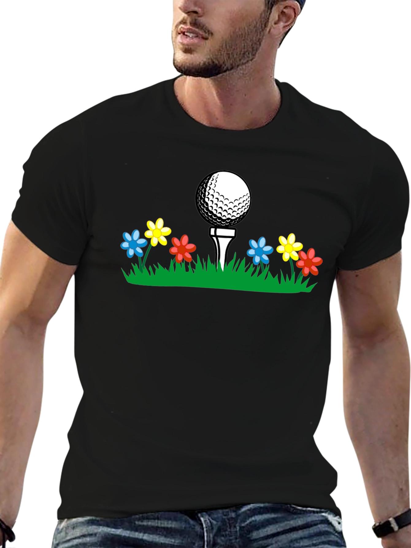 Black Golf Ball Tee Flower T-Shirt view 6