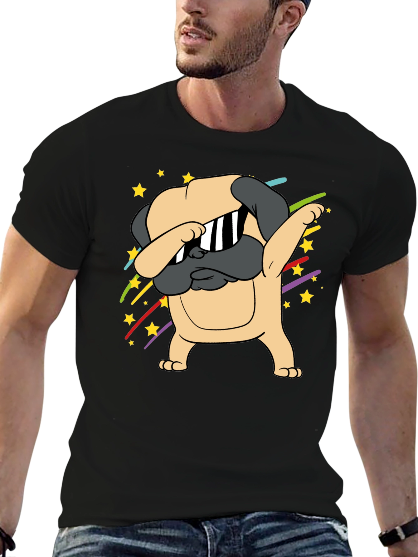 Black Dabbing Pug Graphic Tee - Trendy Dog Lover Shirt view 6