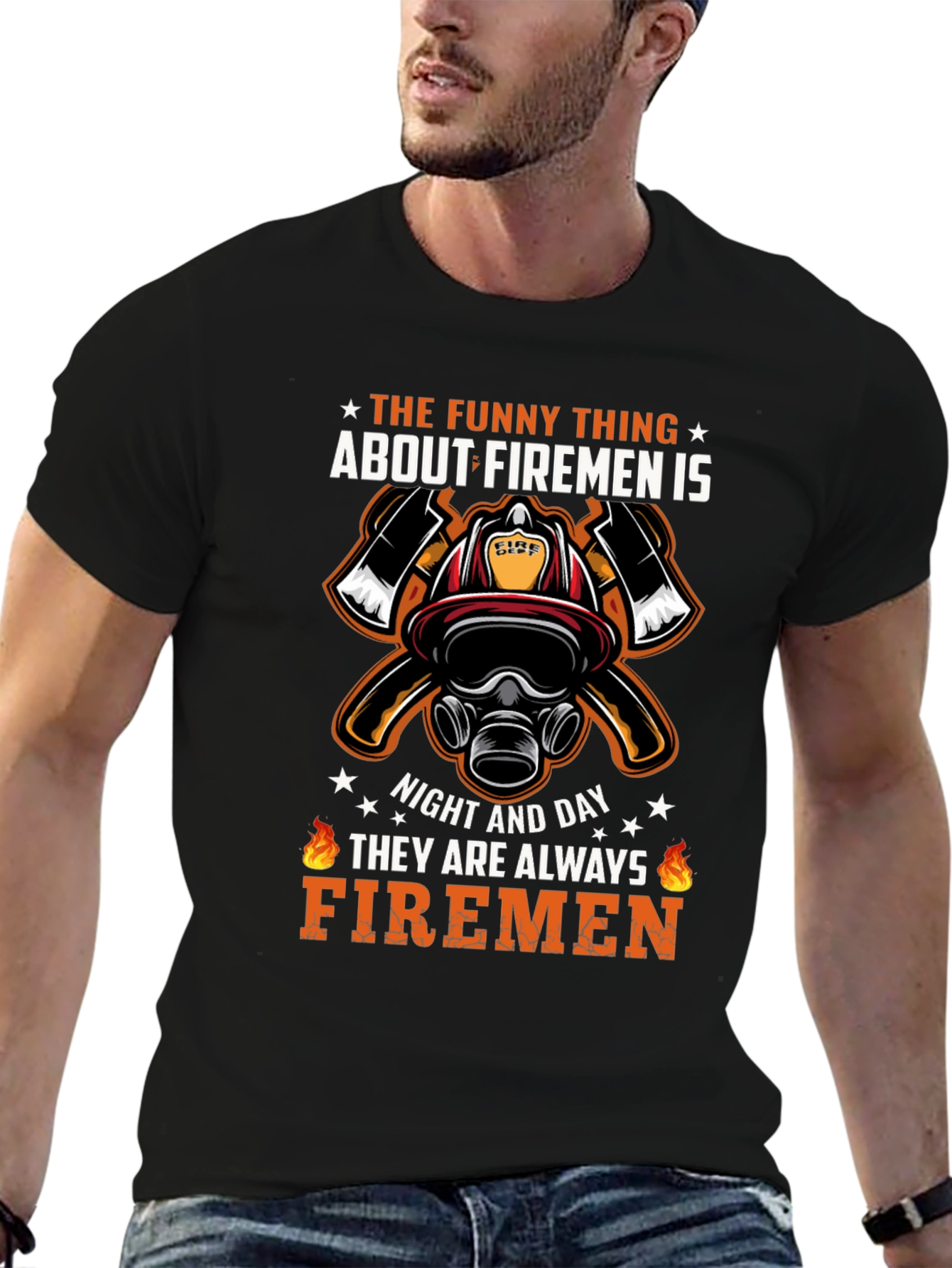 Black Firemen Graphic T-Shirt - Always Firemen Design view 6