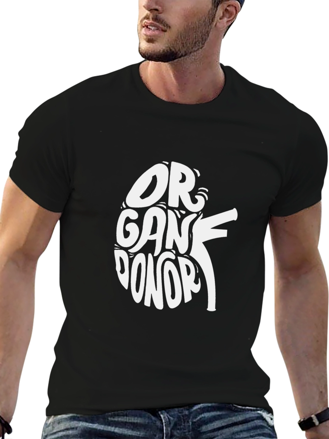 Black Organ Donor Graphic Tee - Black Cotton T-Shirt view 6
