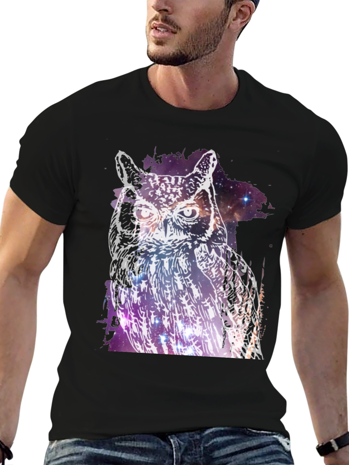 Black Cosmic Owl Graphic Tee - Black view 6