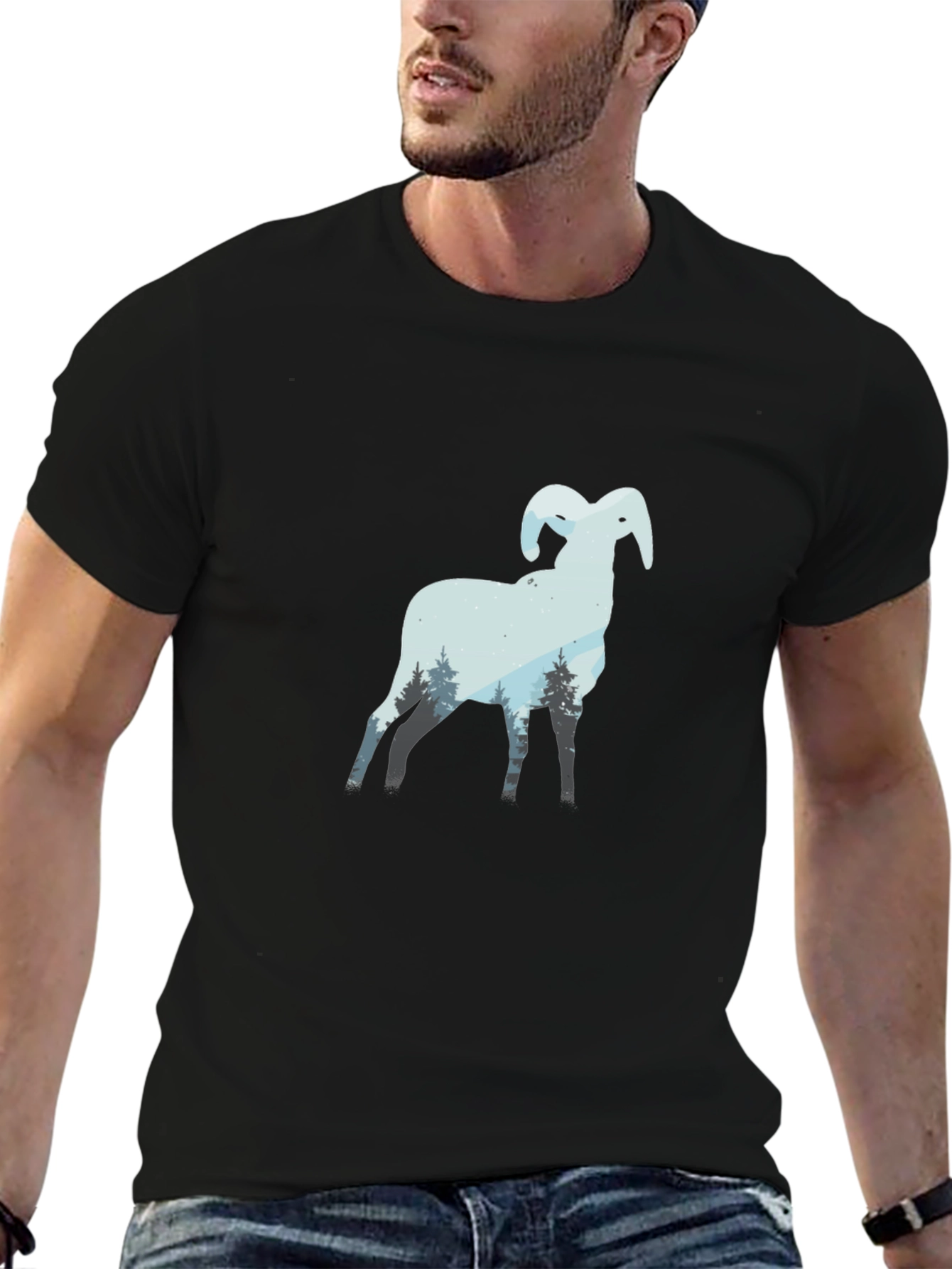Black Ram Mountain Scene Black T-Shirt view 6