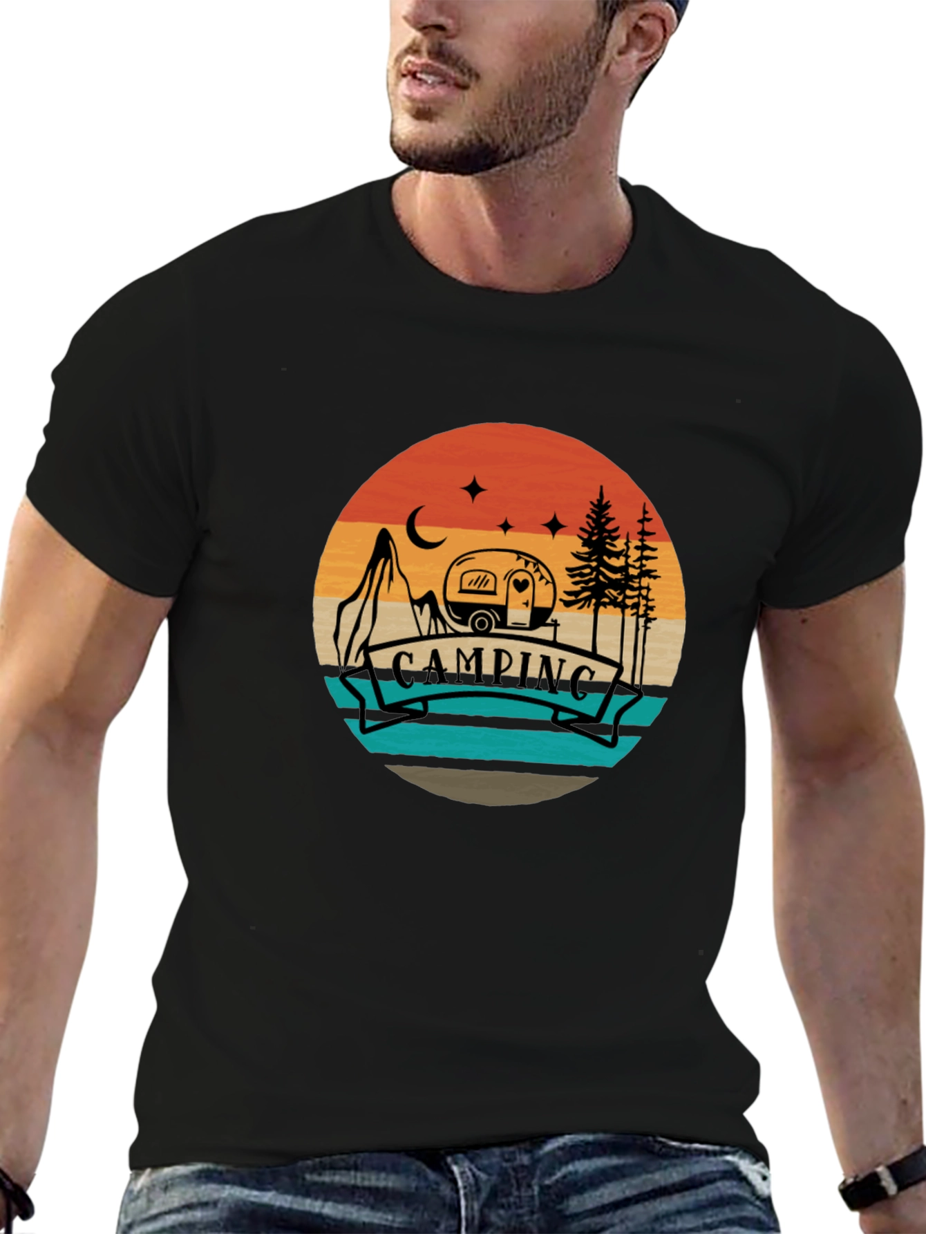 Black Camping Adventure Tee - Retro Graphic T-Shirt view 6
