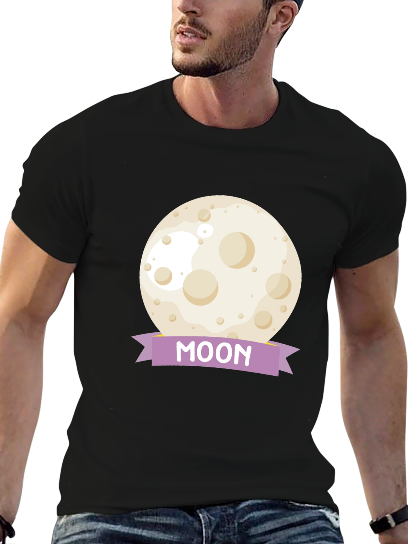 Black Moon Graphic Tee - Black Cotton Casual T-Shirt view 6