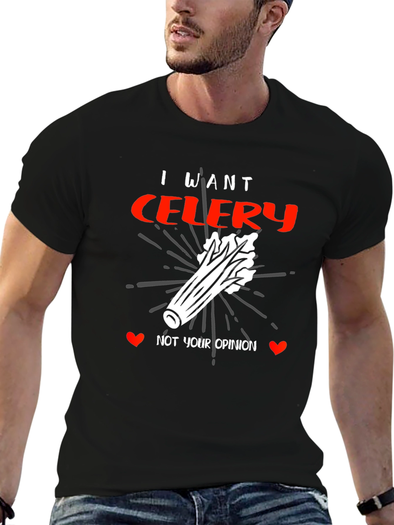 Black I Want Celery Graphic Tee - Funny Foodie Shirt view 6