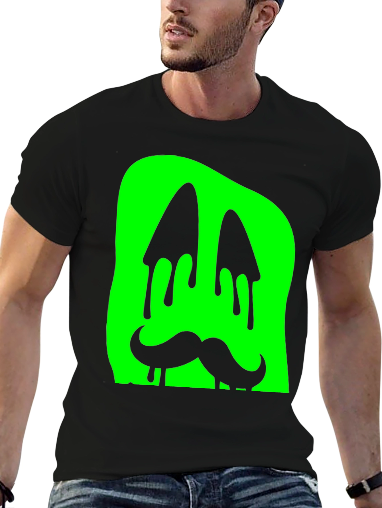 Black Green Slime Monster Face Graphic T-Shirt view 6