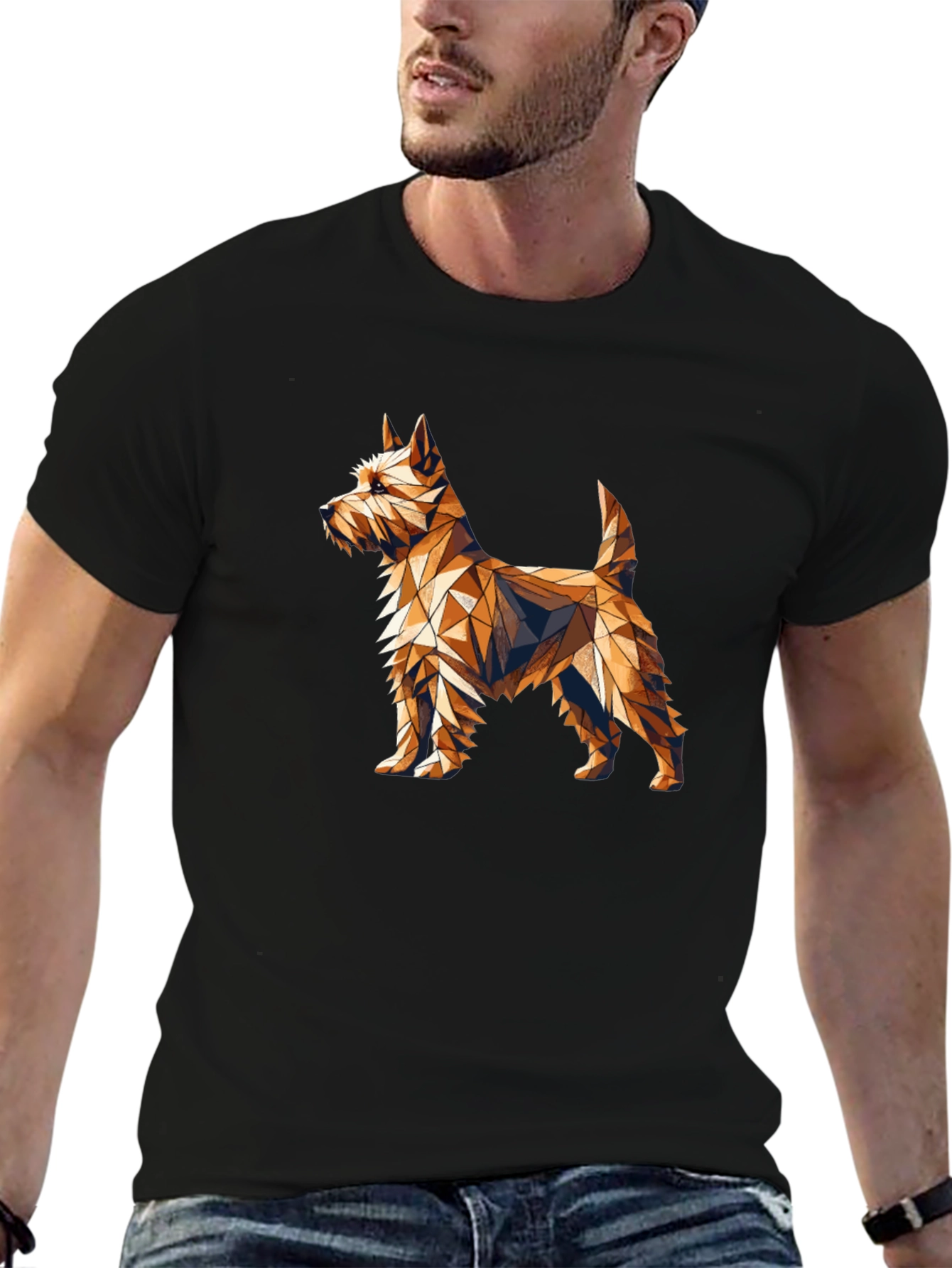Black Geometric Dog Graphic Black T-Shirt view 6