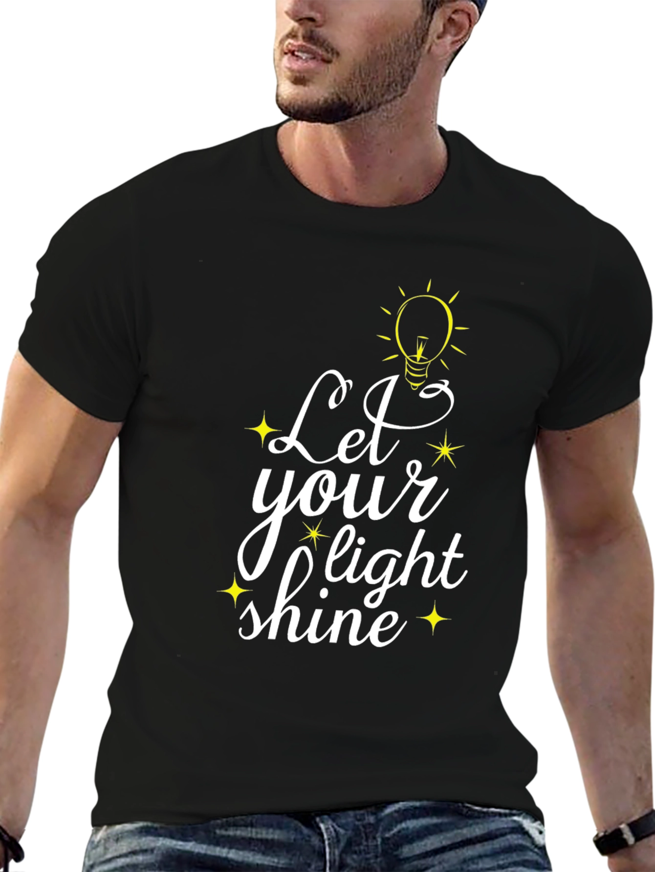 Black Let Your Light Shine Black Graphic T-Shirt view 6