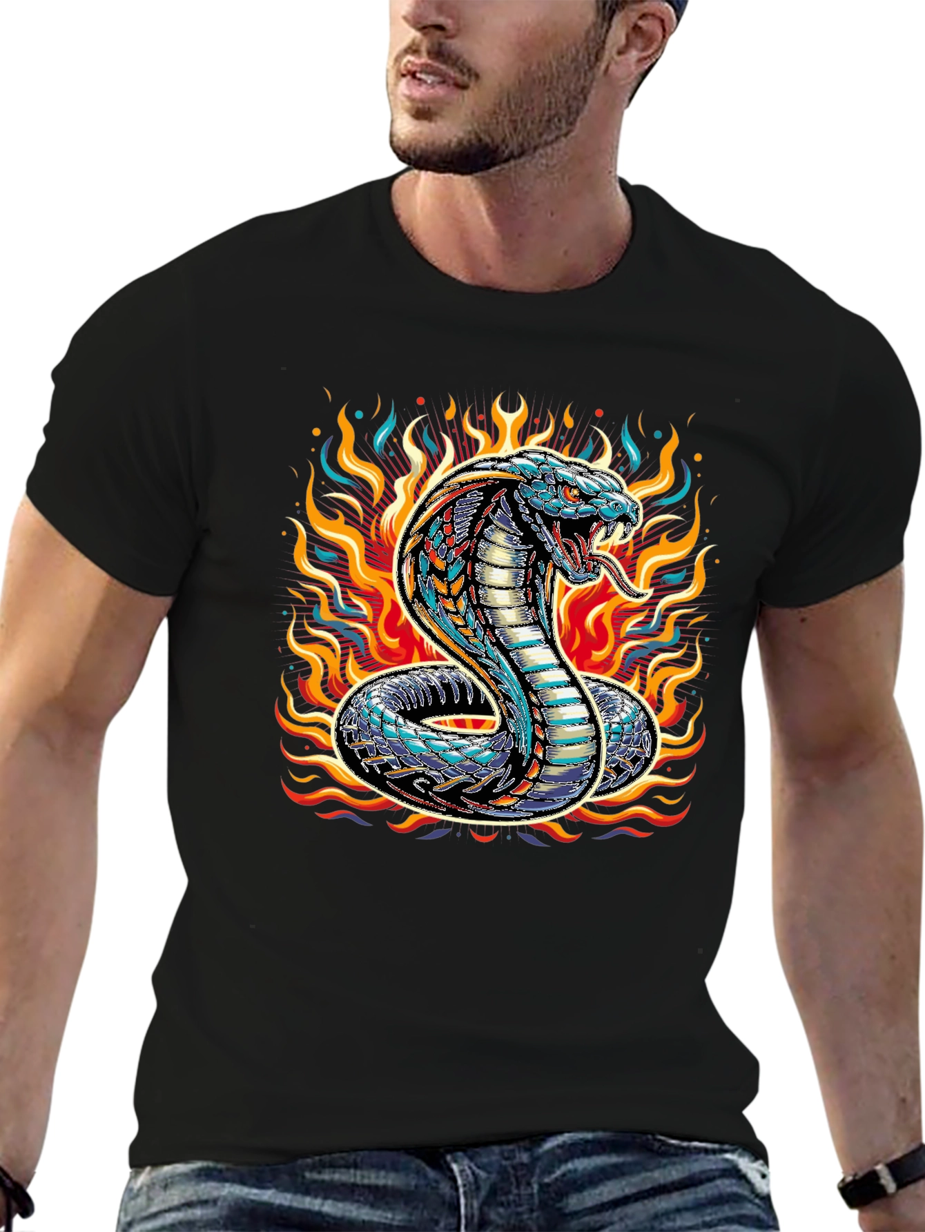 Black Fiery Cobra Graphic Tee - Men's Black T-Shirt view 6
