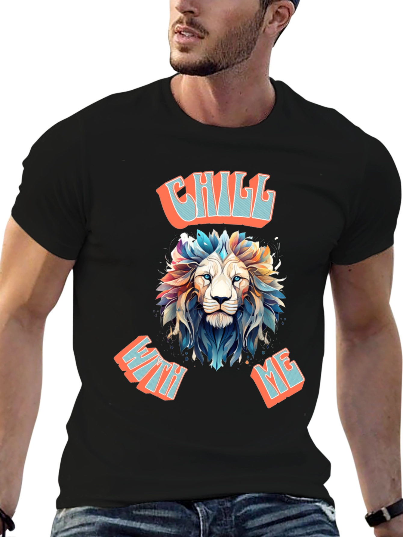 Chill With Me Lion Graphic Tee - Relaxed Vibe Shirt - 6