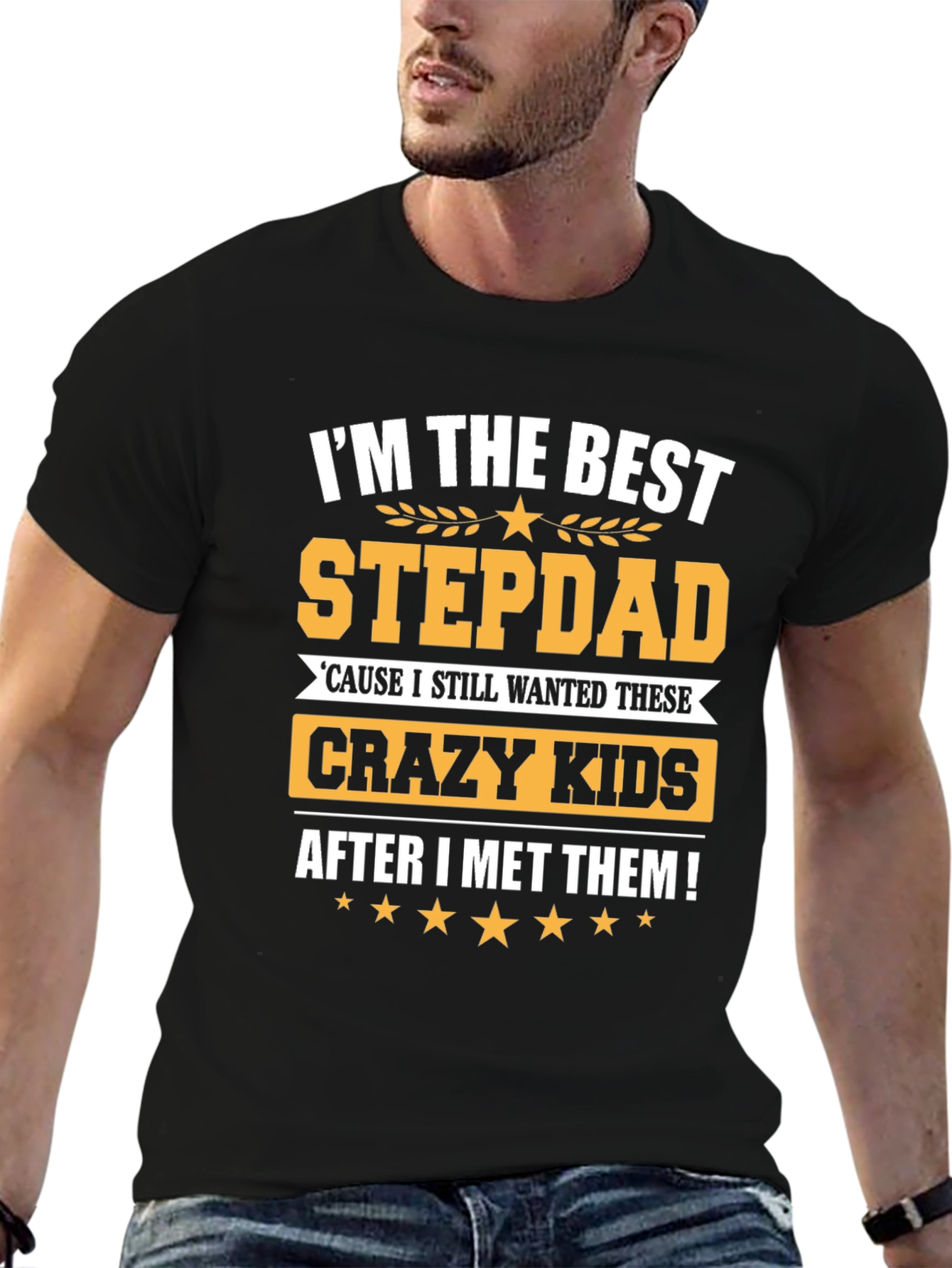 Black Best Stepdad Ever T-Shirt - Crazy Kids view 6