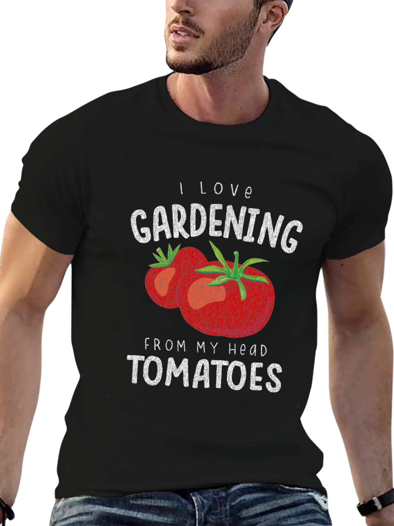 Black I Love Gardening From My Head Tomatoes Graphic T-Shirt view 6