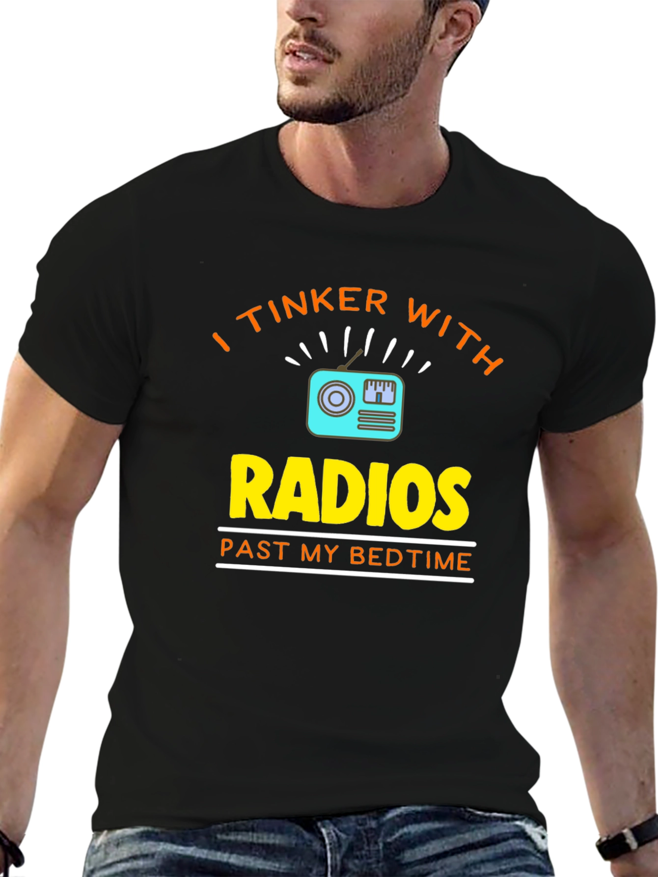 Black I Tinker With Radios Black T-Shirt view 6