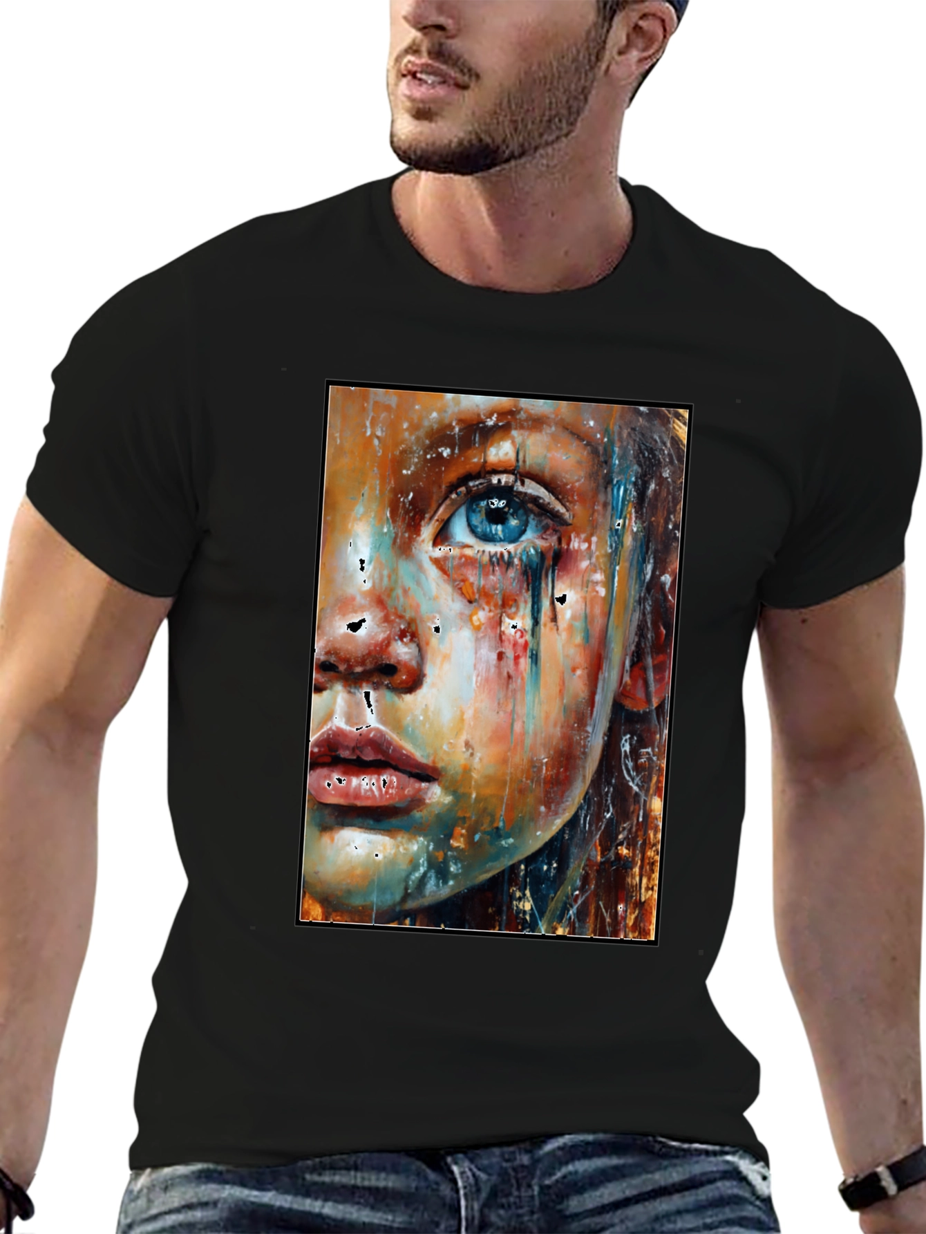 Black Abstract Face Art T-Shirt - Expressive Unisex Tee view 6