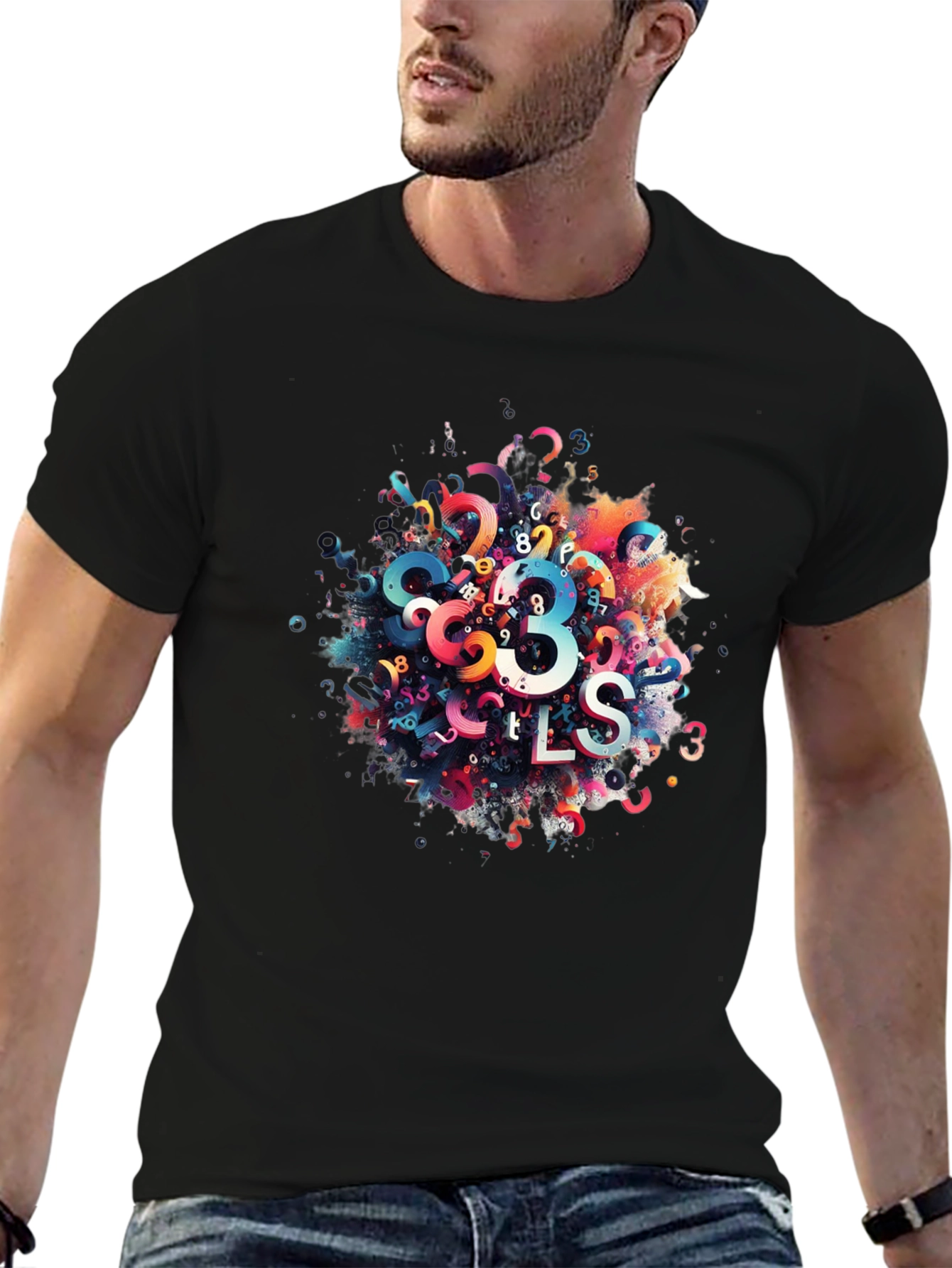 Black Abstract Numbers Graphic Print Black T-Shirt view 6