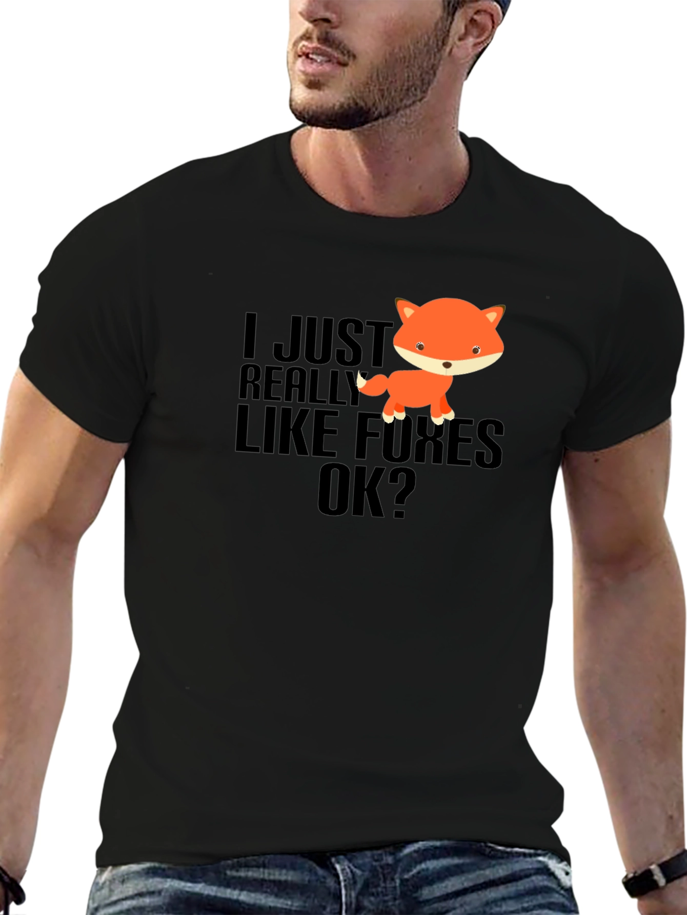 Black I Just Really Like Foxes OK? Black T-Shirt view 6