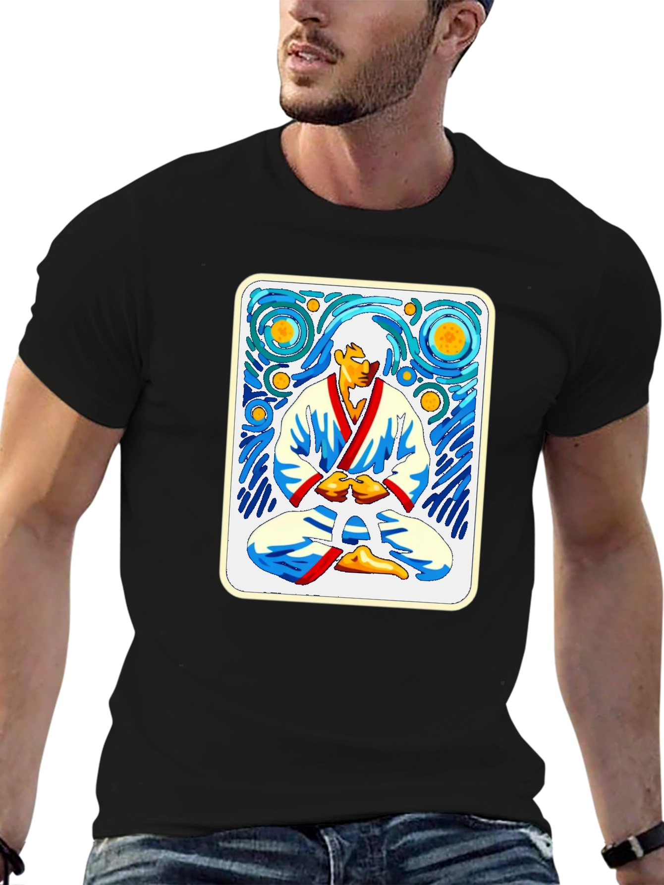 Black Starry Night Karate T-Shirt view 6