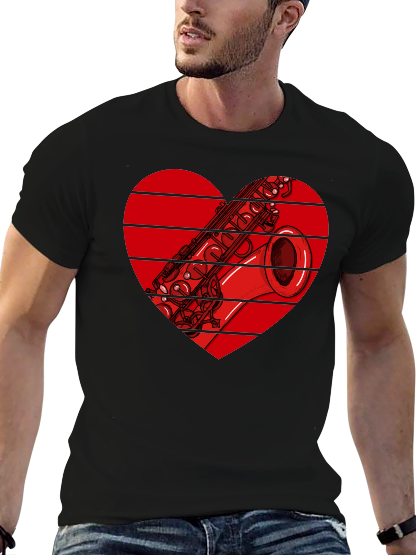 Black Saxophone Heart Graphic T-Shirt view 6