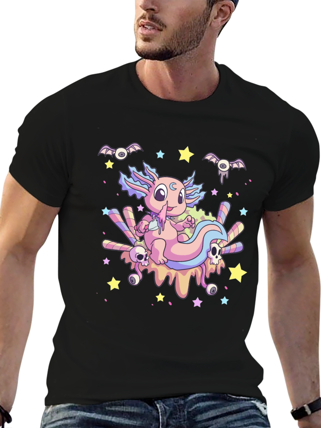 Black Cute Axolotl Kawaii Goth T-Shirt view 6