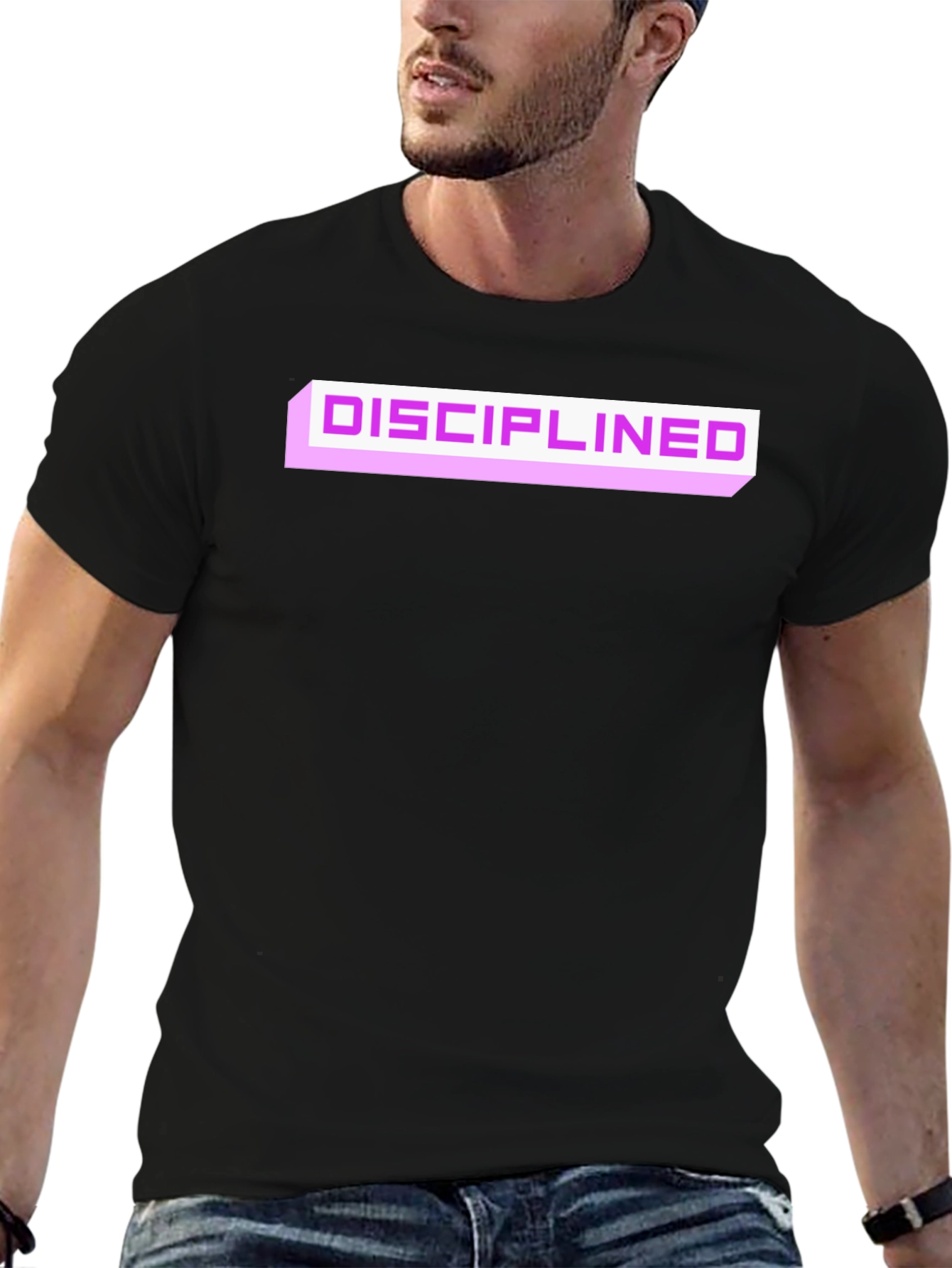 Black Disciplined Graphic Tee - Black Cotton Blend Casual T-Shirt view 6
