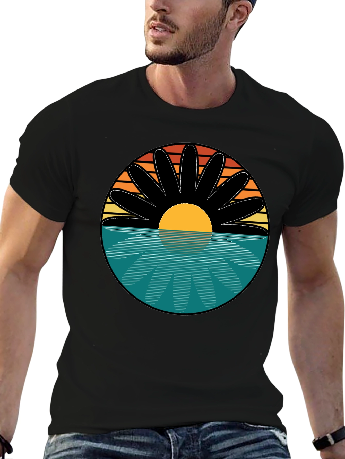 Black Sunset Flower Graphic T-Shirt - Retro Style Tee view 6