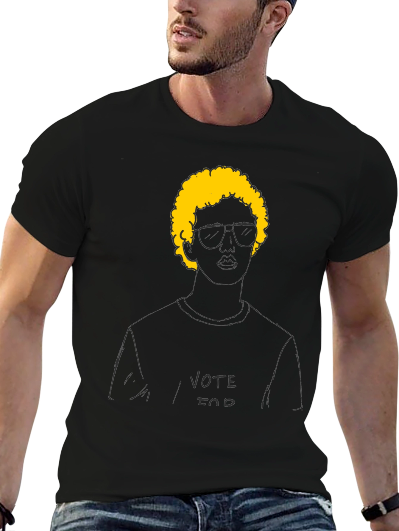 Black Vote For Doodle T-Shirt - Black Cotton Tee view 6