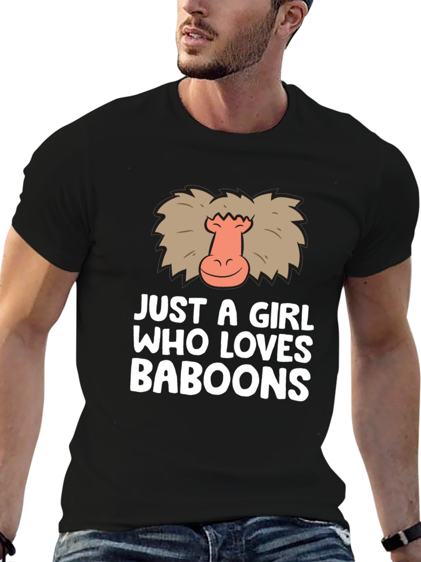 Black Just A Girl Who Loves Baboons Funny Graphic T-Shirt view 6