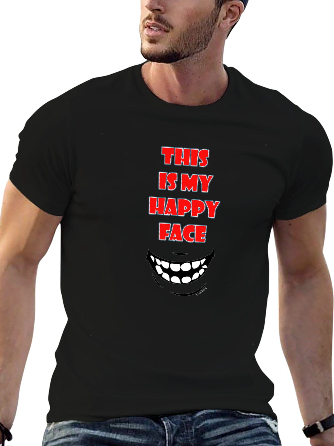 Black Funny "This Is My Happy Face" Graphic Tee view 6