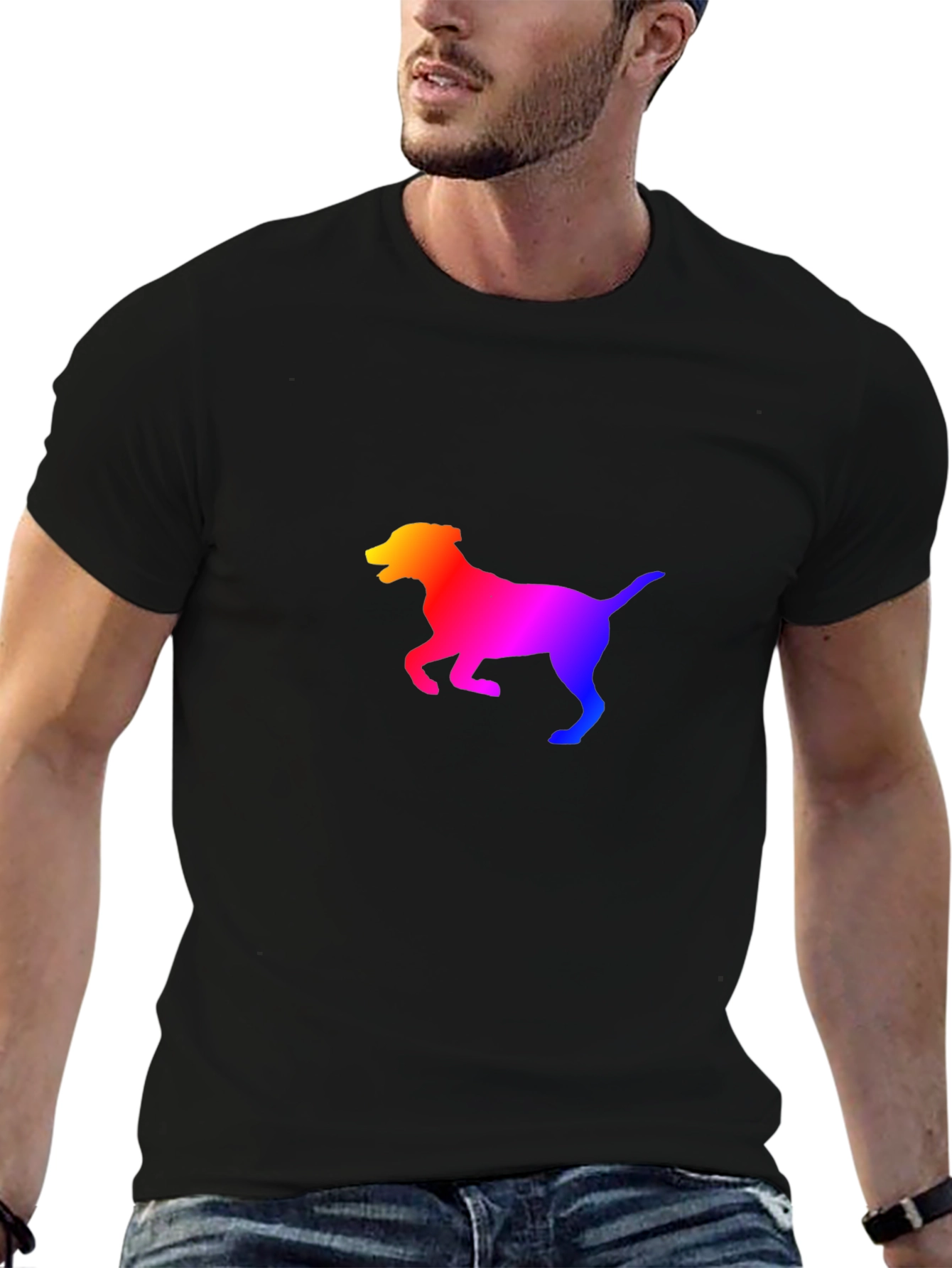 Black Rainbow Dog Silhouette Black T-Shirt view 6